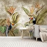 Carta Da Parati Murale Personalizzata Tucani Strelitzia Reginae Aiton Retro Pianta Tropicale Monstera Deliciosa Liebm Per Soggiorno Home Decor 350Cm(W)×245Cm(H)