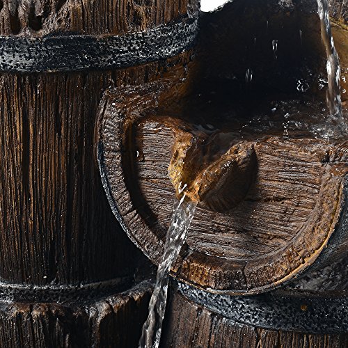 Peaktop Outdoor Vintage 3-Tier Cascading Barrel Waterfall Fountain, Brown