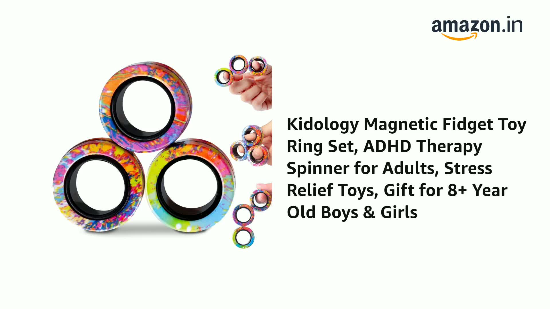 Kidology Magnetic Fidget Toy Ring Set, ADHD Therapy Spinner for