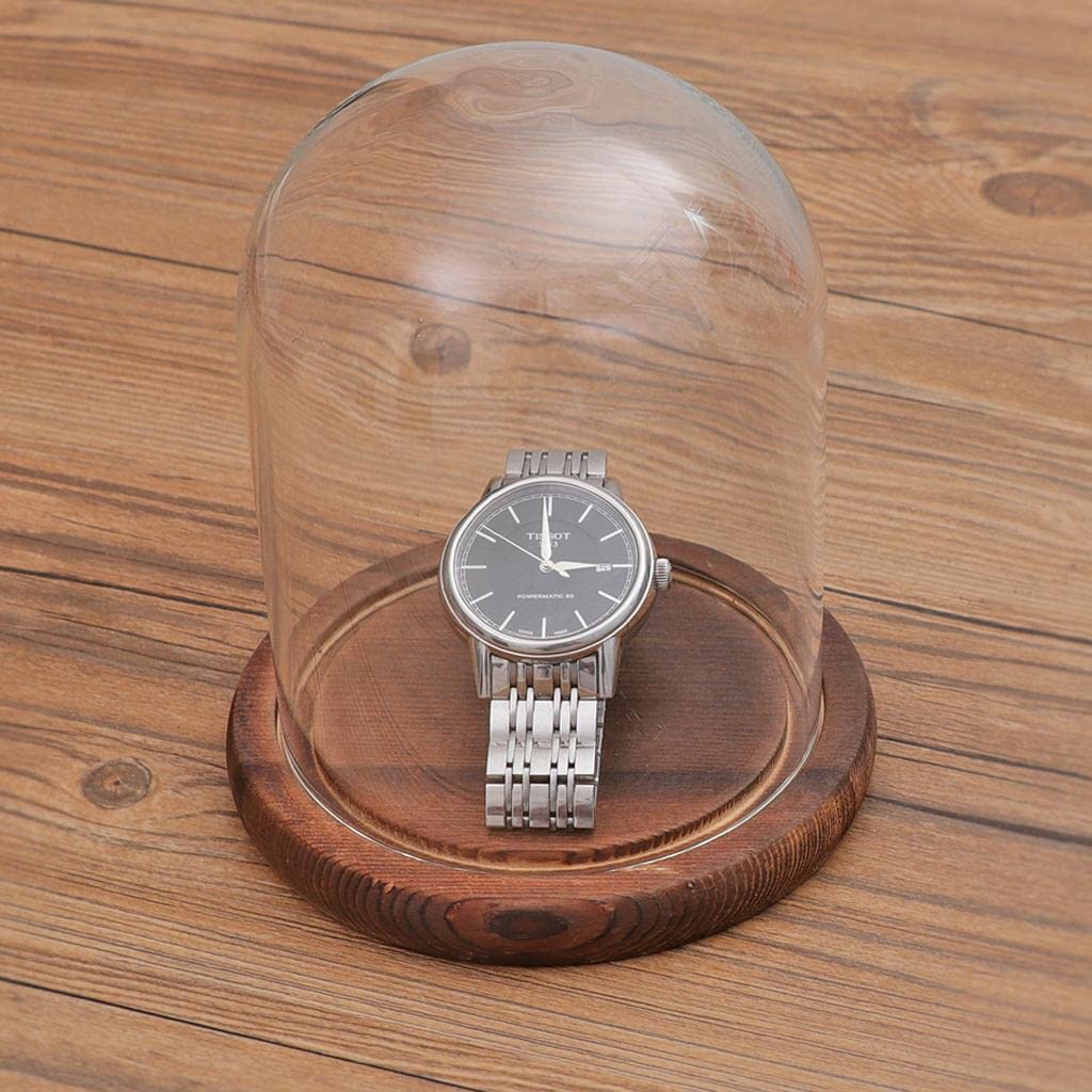 Fenteer Glashaube Glasglocke Glassturz mit Holzboden DIY Landschaften Fairy Garten Terrarium, Braun E