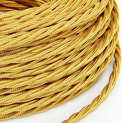 Cable eléctrico trenzado de 3 m de estilo vintage revestido de tela de color hilo dorado, sección 3 x 0,75 para lámparas de araña, lámparas de mesa, diseño fabricado en Italia Cover