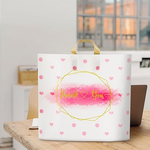 Miniatura 2 de WAKAKO 60 bolsas de plástico de agradecimiento con asas, extra grandes y gruesas, 18 x 16 pulgadas, bolsas de regalo para pequeñas empresas, diseño