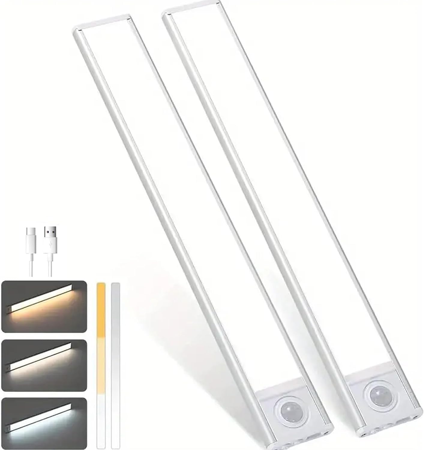 54LED Under Cabinet Lighting Wireless for Kitchen Bedroom Dorm Stairs Hallway,Rechargeable Magnetic Under Cabinet Lights Motion Sensor with 3 Dimmable Setup and Modes,Easily Install,11.8inch(2Pack)