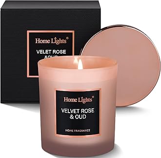 HomeLights Luxury Scented Candle, Natural Soy Wax, Home Fragrance Decor Gift, Velvet Rose & Oud, Medium Jar