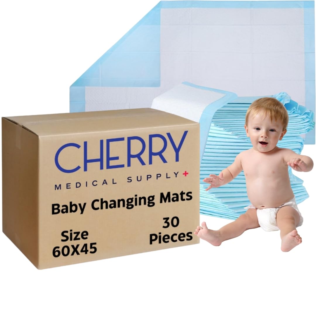 Cherry Medical Supply 30 Pieces Packed in 1 Pouches 60 cm x 45 cm Disposable Changing Mats for Baby Soft Ultra Absorbent Waterproof Diaper Changing Mat Liners Baby Changing Mat Cover Bed Pads