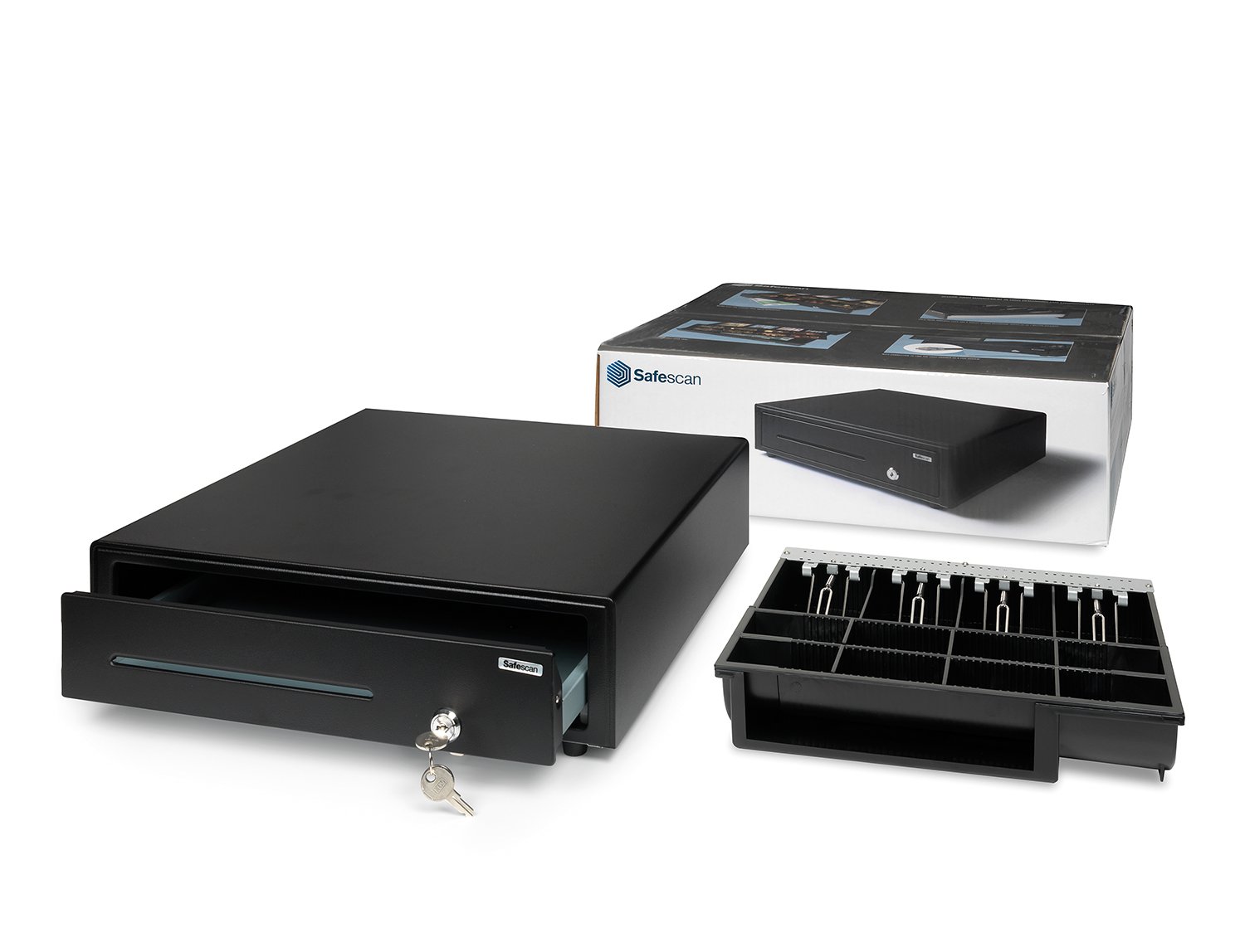 Safescan SD-4141 cassetto per soldi conserva i contanti - Cassa cassetto con 4 scomparti per banconote e 8 per monete - Connessione RJ-12 - Cassetto registratore di cassa 41 x 41,5 x 11,5 cm