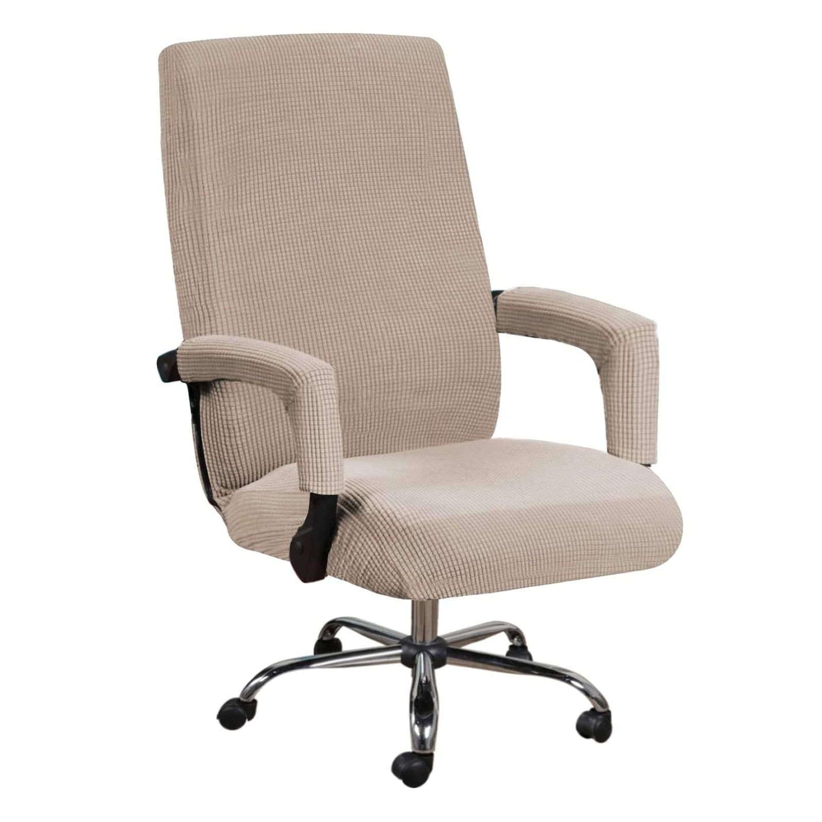 JHLD Spandex Office Chair Covers, Stretch Computer Office Chair Covers Jacquard Rotating Chair Slipcovers With Zippers Removable Washable For Computer Chair-Khaki-XL