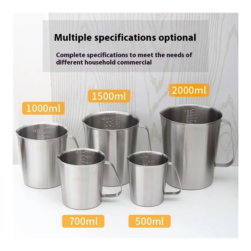 Taza medidora grande de acero inoxidable de 2000 ml, jarra de espuma de leche, jarra para café con leche, máquina de café, arte y café (1000 ml)