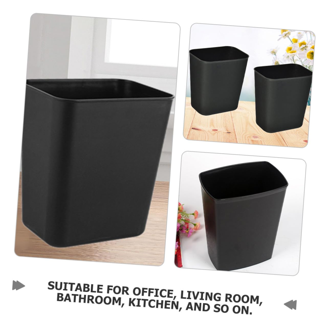 Papelera Pequeña de Plástico ABS Negra 14l, 2 Piezas para Interior