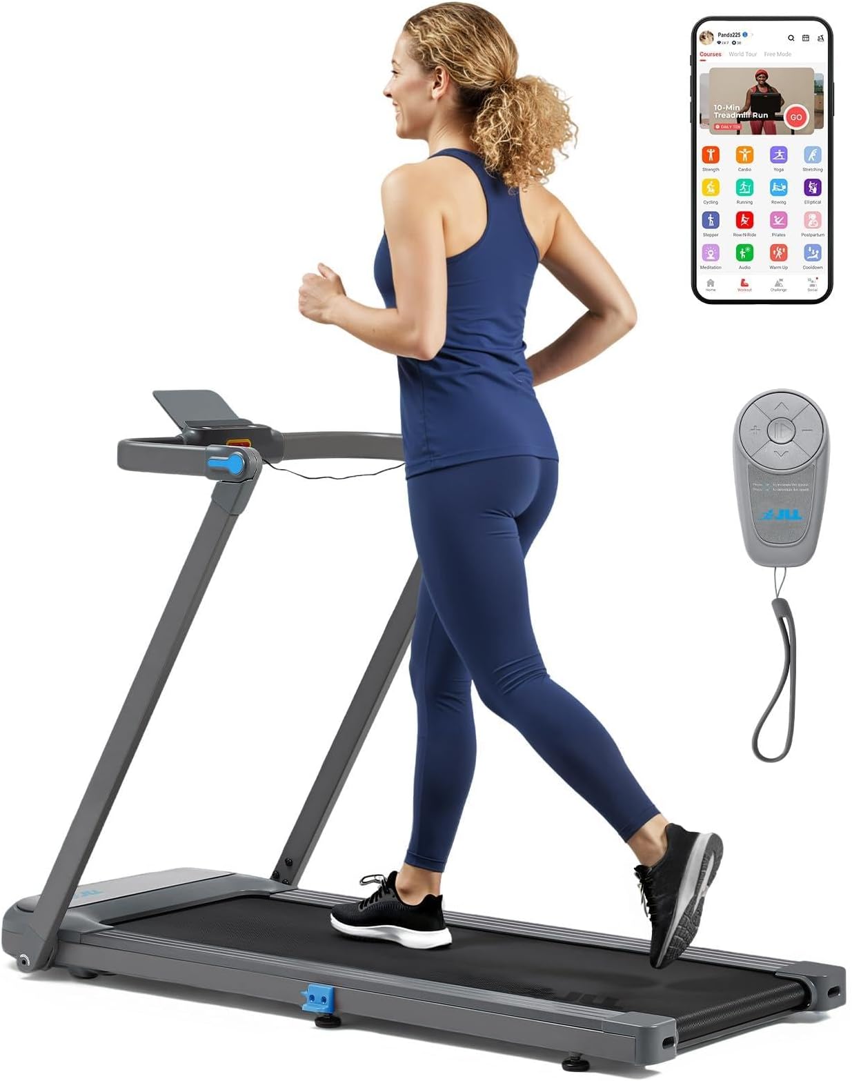 JLL Foldable Walking Pad, Under Desk Treadmill for Home Office 2-in-1 Walking Treadmills with Free SunnyFit App, Remote Control, Smart Bluetooth Running Machine