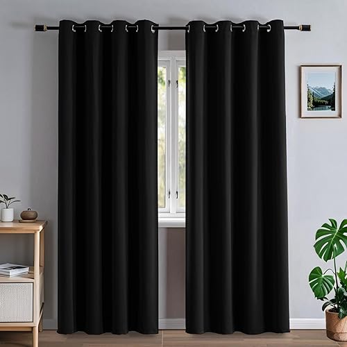 Cortinas negras de 96 pulgadas de largo para dormitorio, cortinas opacas con aislamiento térmico, juego de 2 paneles, cortinas largas para sala de