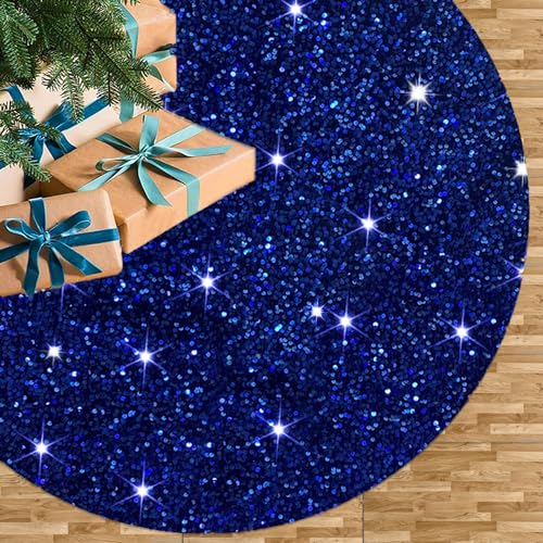 Royal Blue Christmas Tree Skirt 21 Inches Velvet Embroidered Tree Skirt Blue Sequined Small Tree Skirts for All Seasons Christmas Tree Skirts Box for Halloween Thanksgiving Winter Holiday