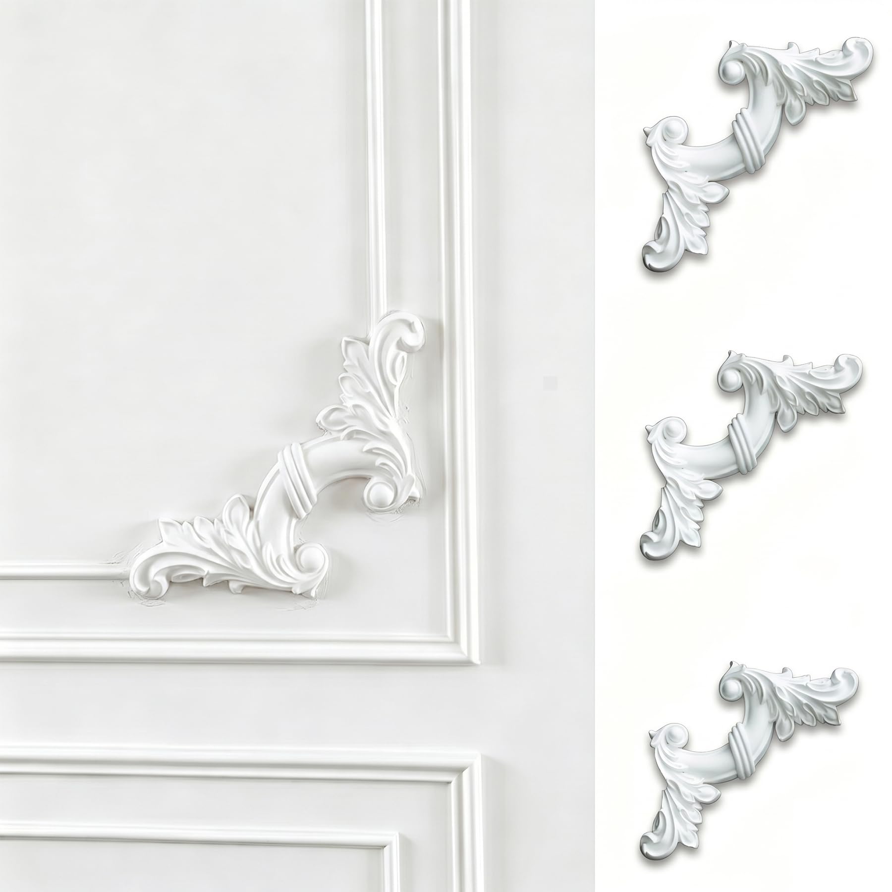 4 PCS Angolari Decorativi per Pareti E Soffitti in PU Modanature Angolari 3D con Decorazioni Floreali Profili Decorativi Verniciabili per Cornici E Angoli Elegante Finitura