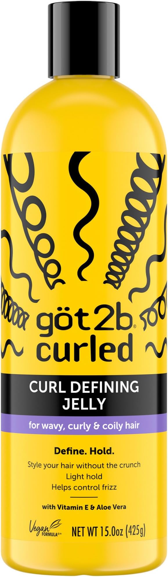 Got2B Curled Curl Defining Jelly, 15 Fl Oz, Curl Gel with 72-Hour Frizz Control, Locks in Moisture for Wavy, Curly & Coily Hair, Light Hold, No Crunch Vegan Formula with Vitamin E and Argan Oil