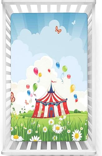 Sábana bajera ajustable para cuna con temática de circo, sábana bajera estándar para cuna para niños pequeños, sábana de bebé para niños y niñas, 28