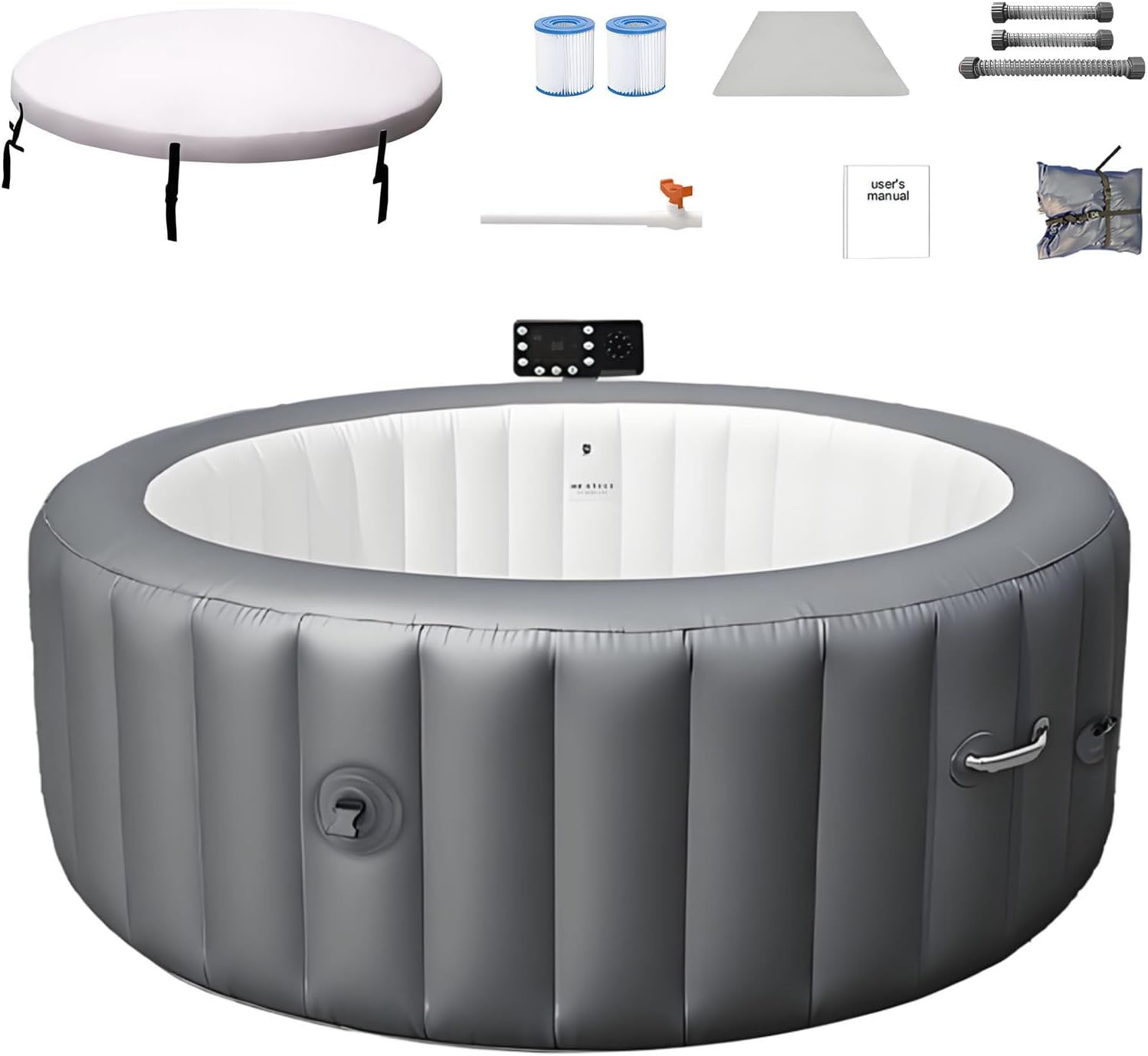 All-in-One Inflatable Spa, 4-6 Person Efficient Hot Tub Bundle with Heater & Bubble Jets, Ultimate Portable Backyard Oasis, Includes Thermal Cover & LED Lights L