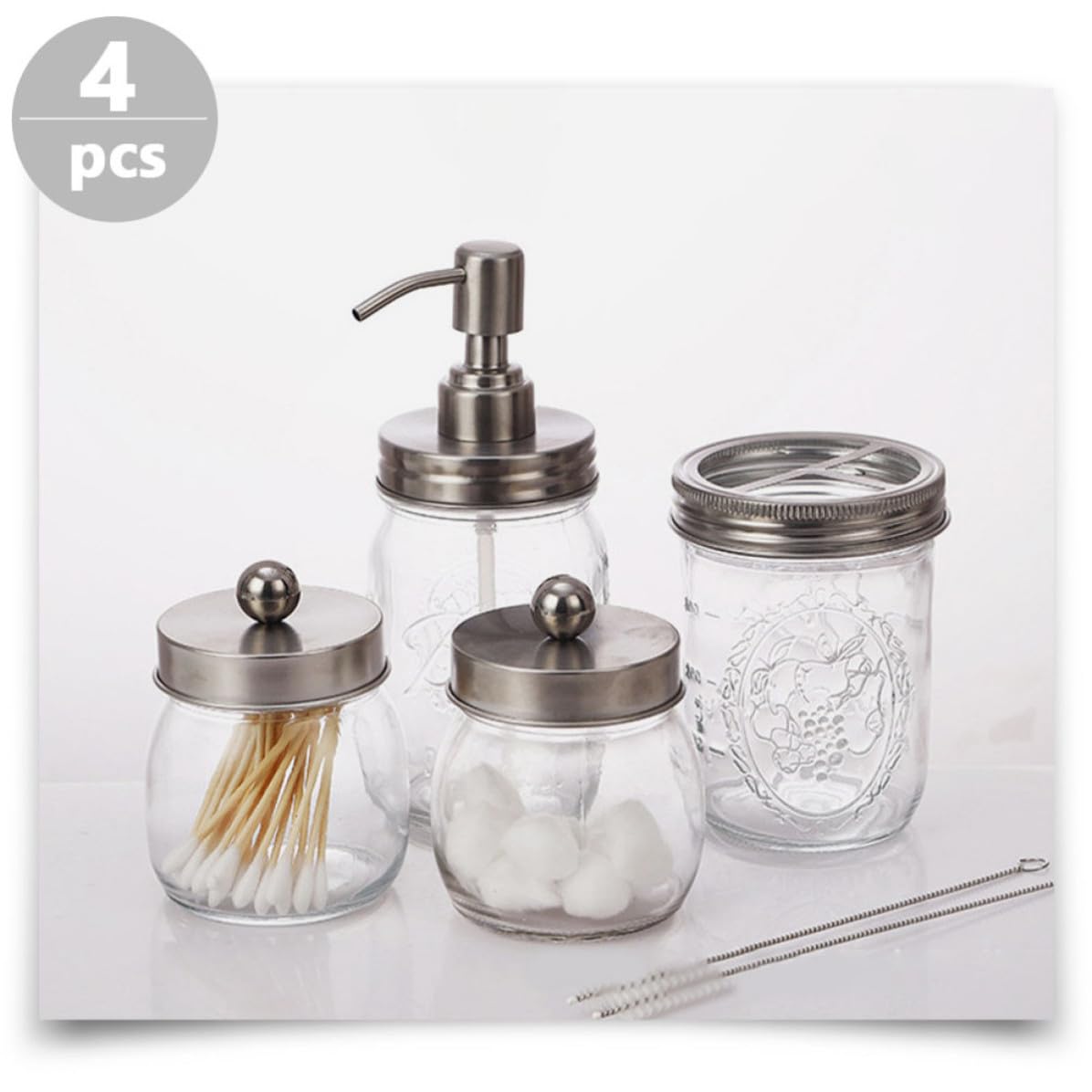 VOSAREA Juego de Accesorios de Baño y Botella de Loción Vaso para Cepillo de Dientes de Vidrio Plata para Uso Hogar y Baño