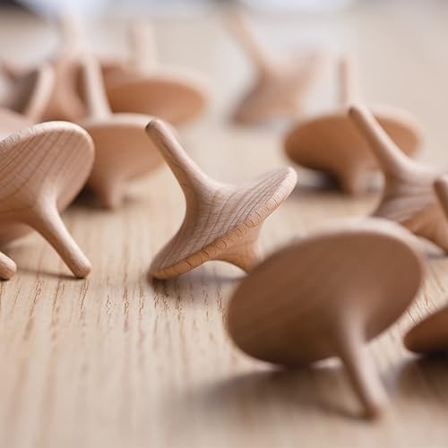 Miniatura 2 de Tops giratorios de madera con base (2 juegos), aumento de la concentración, juguetes de escritorio para adultos para oficina, equilibrio y