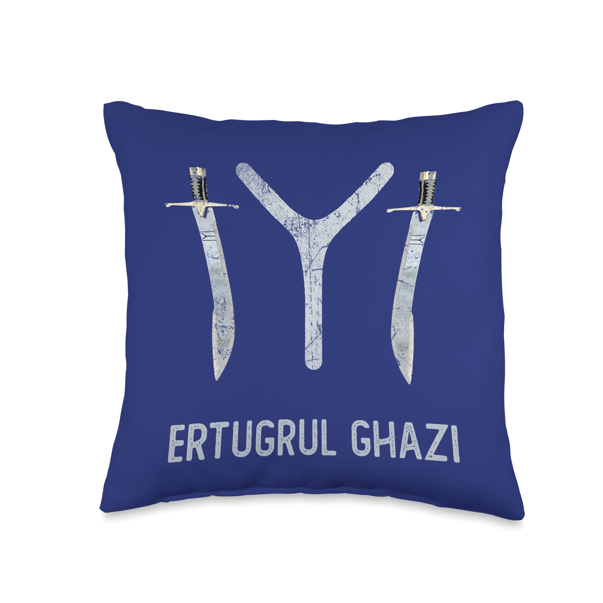 Kayi Tribe Swords Marking IYI Symbol Ertugrul Ghazi Blue Throw Pillow