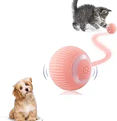 JINGSHUBO Bola de brinquedo interativa para gatos, brinquedo inteligente recarregável por USB, brinquedo para gatos com luz e bola auto-giratória (rosa)