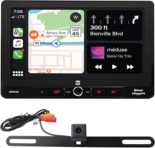 Dual Electronics DCPA101 Apple Carplay Android Auto certificado de 10.1 pulgadas con cámara de respaldo Radio estéreo para coche con pantalla