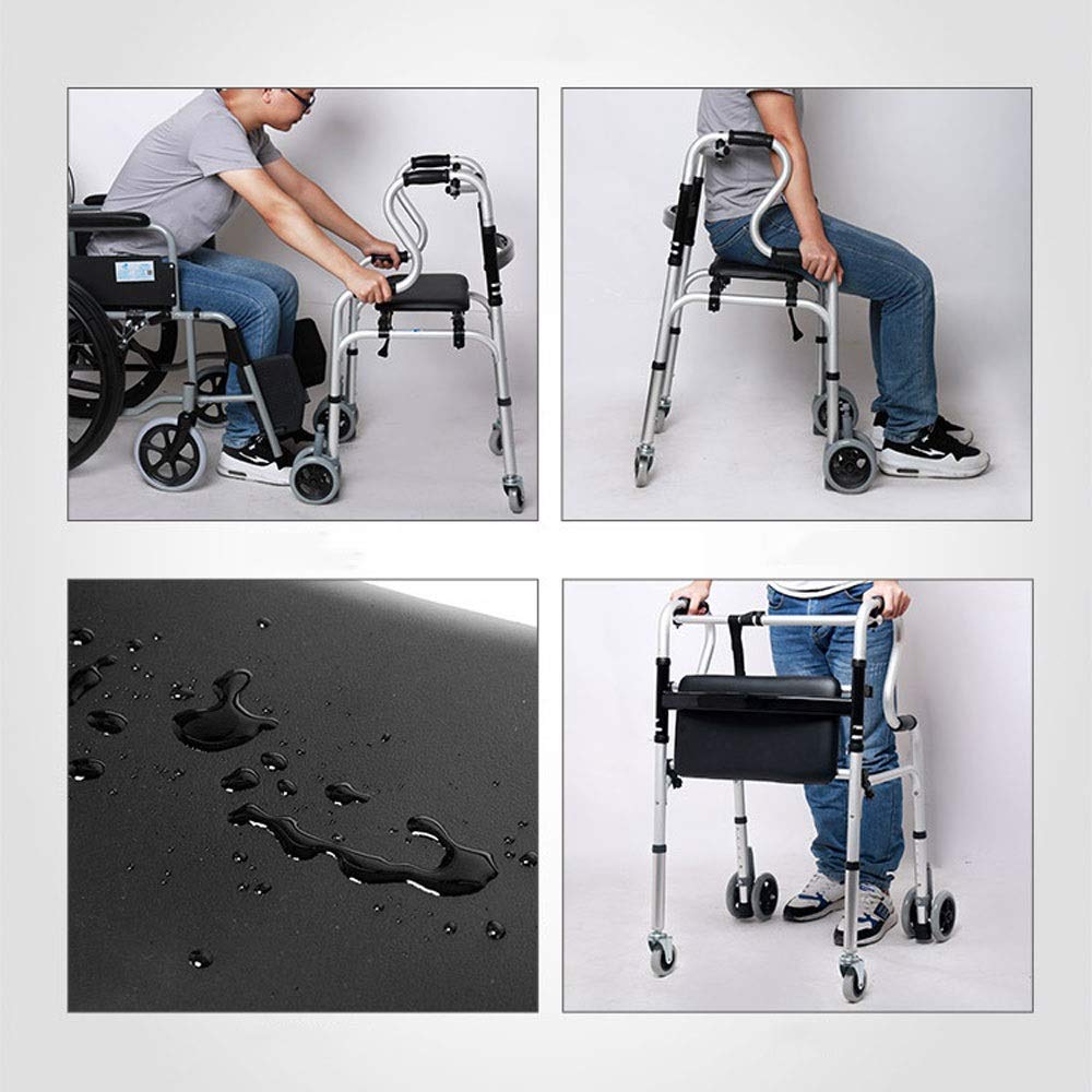 Chodziki dla seniorów Chodzik Wózek inwalidzki Aluminiowy chodzik Trening rehabilitacyjny Chodzik Składany jednym przyciskiem, Przenośna pamięć masowa, z siedziskiem Ai The New