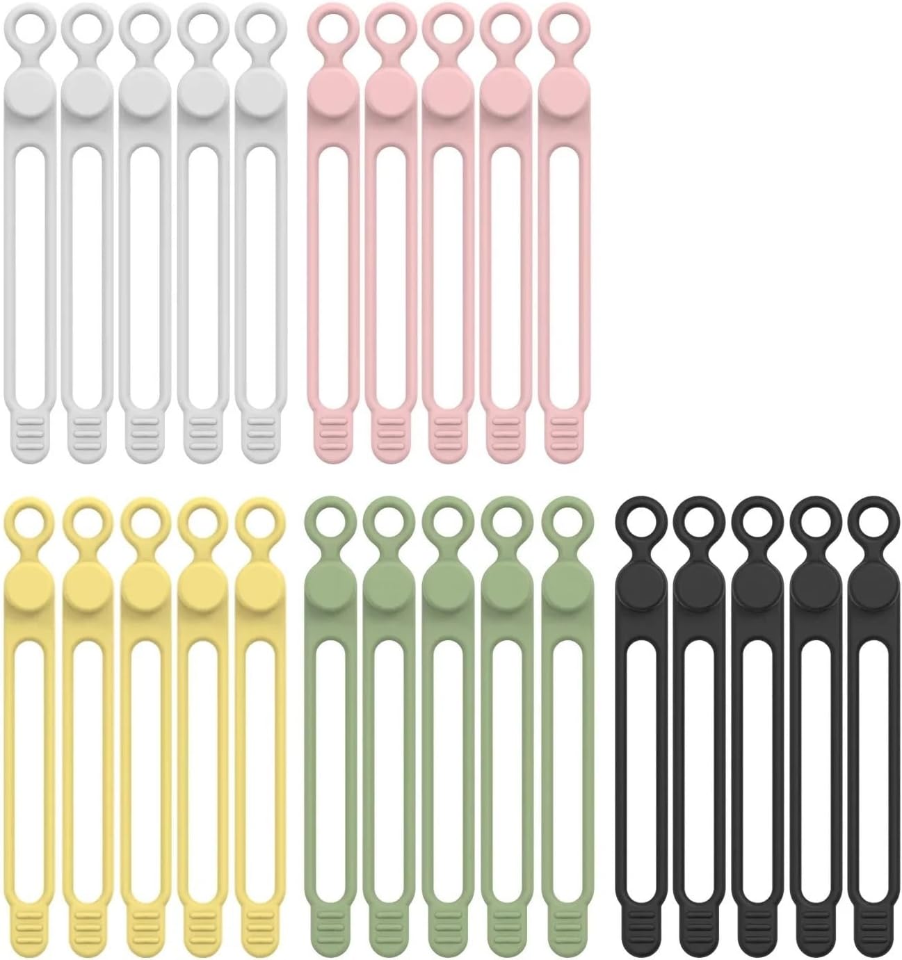 Cable Ties 30pcs Silicone Cable Ties,Cord Organizer, Straps, Travel Cute Elastic Tie for Home Office School(Multicolor)