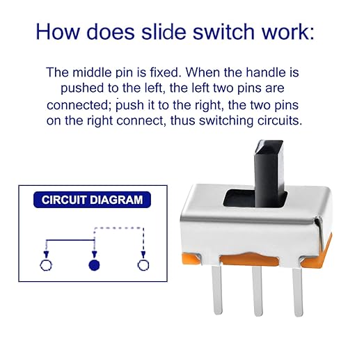 Miniatura 5 de SPDT - Mini interruptor deslizante micro -1p2t 2 posiciones, 40 unidades, 40 unidades, 0.157 in, interruptor deslizante vertical vertical para placa