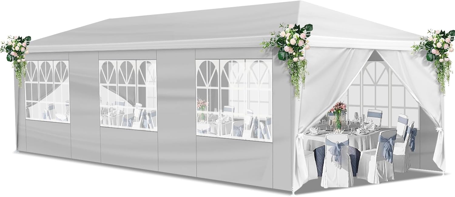 Photo 1 of 10'x30'Party Canopy Tent, Outdoor Tent with 8 Removable Sidewalls, Waterproof Shelters Gazebo for BBQ, Birtheday Party, Wedding, Events, Backyard, Garden and Patio (10X30'+8 Sides White)