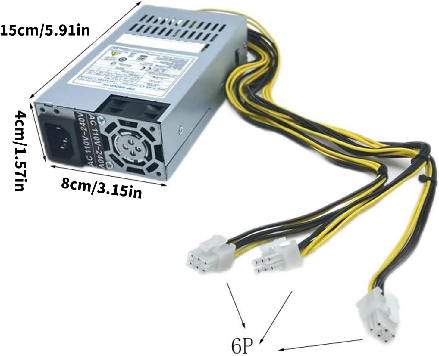 1U 200/300/400/500W フレックス 電源、固定ケーブルと 6Pin PCIe コネクタ付き、エネルギー効率の高い を