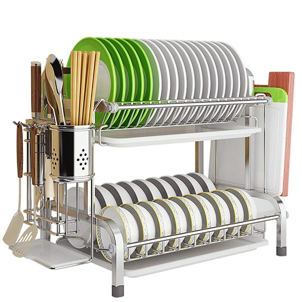 SaryEdge Dish Drainers Stainless Steel Dish Drying Rack,Kitchen Dish Rack With Drain Board,Utensils Cage,Cookware Rack,Cutting Board Rack,2 Tier,2 Tier