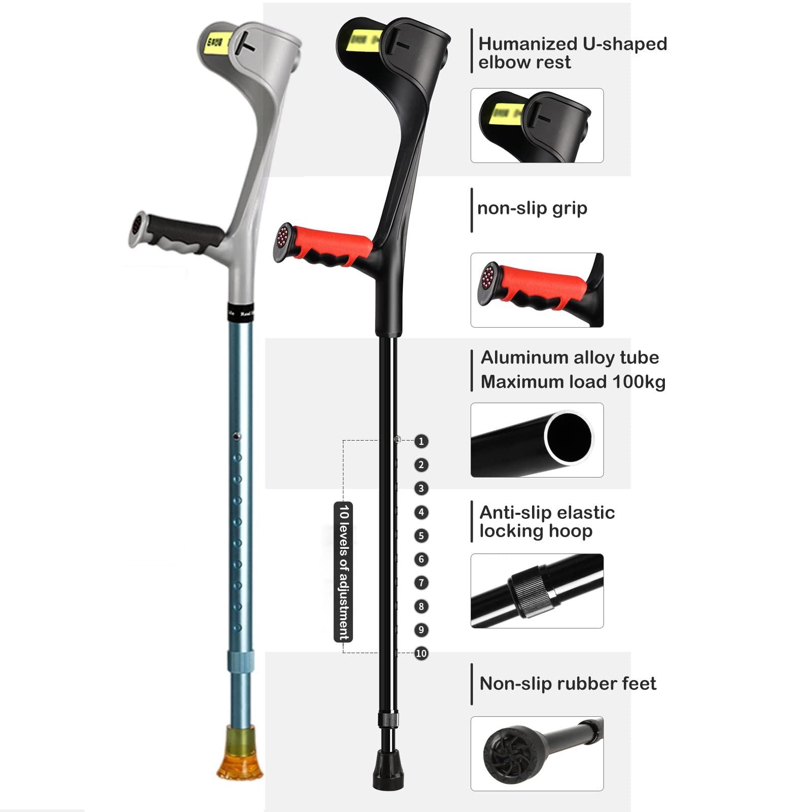 Muletas de Antebrazo Ajustables, Muletas de Aluminio Engrosado (2 Unidades), Muletas de Caminar Antideslizantes para Adultos, Ideal para Viajes O Trabajo (Color : Blue)