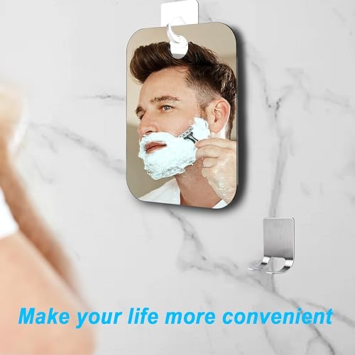 Miniatura 4 de Yofmxocl Espejo de ducha grande sin niebla (8 x 10 pulgadas), espejo antivaho con soporte para maquinilla de afeitar, accesorios de ducha, espejo,