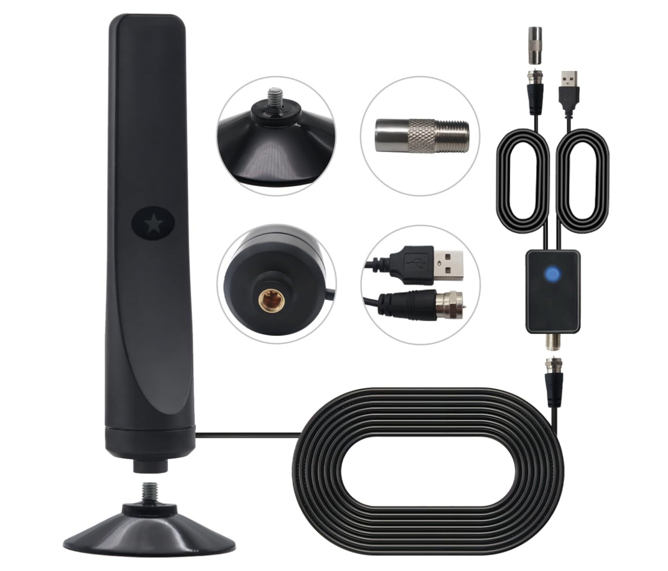 Festberg TV Antenne - 100 HD Kanäle, 50 Meilen Reichweite, Innen/Außen