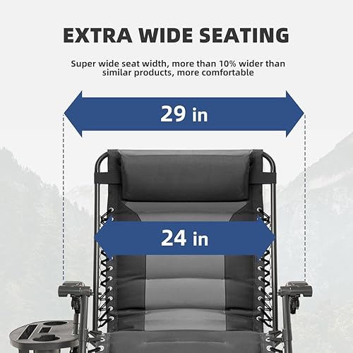 Miniatura 4 de Juego de 2 Sillas Zero Gravity de Gran Tamaño Acolchadas Reclinables con Reposacabezas Ajustable y Portavasos - Silla de Salón Plegable Oxford 600D