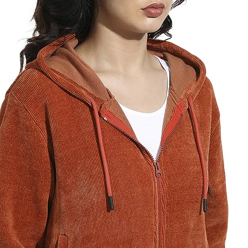 Image of PINACOLADA Women's Grey Zip-Front Horizontal Striped Hoodie for Casual Wear | Hooded Neck | Long Sleeve | Zipper Closure | Cotton Sweatshirt Crafted with Comfort Fit for Everyday Wear