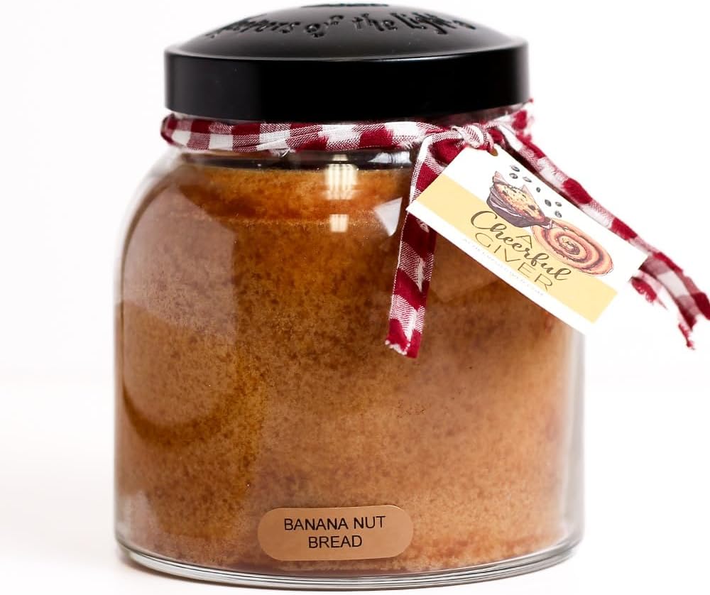 Banana Nut Bread - 34oz Papa Scented Candle Jar with Lid - Keepers of the Light - 155 Hours of Burn Time, Gift for Women, Brown