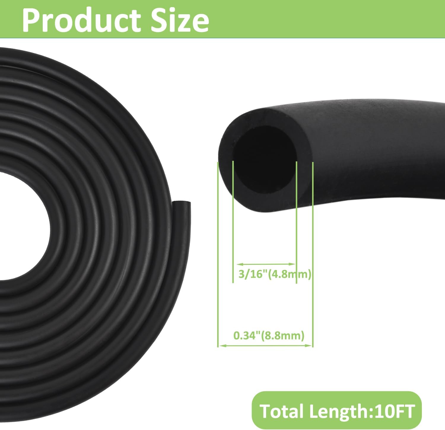 3/16 Inch ID Fuel Line Hose - 10 Feet Fuel Line for Kawasaki Kohler Briggs & Stratton Small Gas Diesel Powersports Engines and Generators w/ 20 Hose Clamps