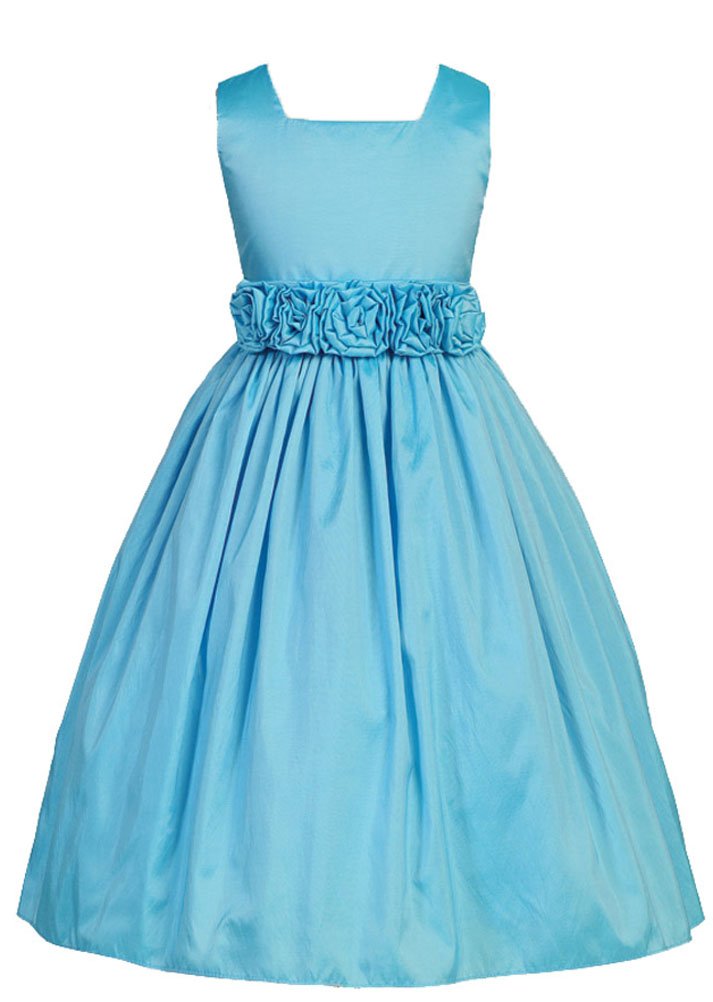 Sweet Kids Little Girls' Sleeveless Rolled Flower Waistband Flower Girl Dress