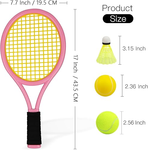Miniatura 4 de Crefotu Juego de raquetas de tenis para niños pequeños, mango de esponja, incluye 6 bádminton, 1 pelota de tenis, bolsa y 2 pelotas, aumenta los