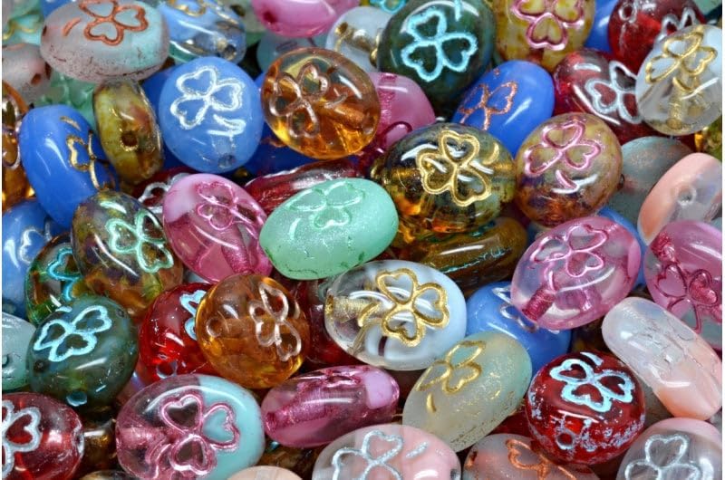 Outlet 10 Grams Shamrock Oval Beads, 10 x 8 mm, Mixed Colors (00001-mix), Glass, Czech Republic