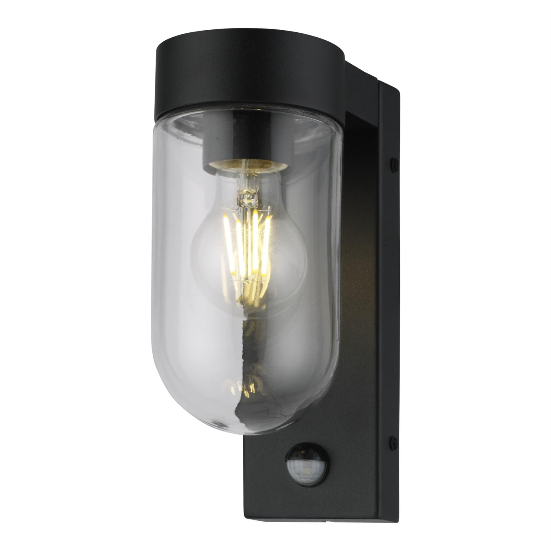 Firstchoicelighting Black & Clear Black Motion Sensor Outdoor Wall Light, Porch Or Garden Pir Security Wall Lamp, Ip44 Rated, Led Compatible