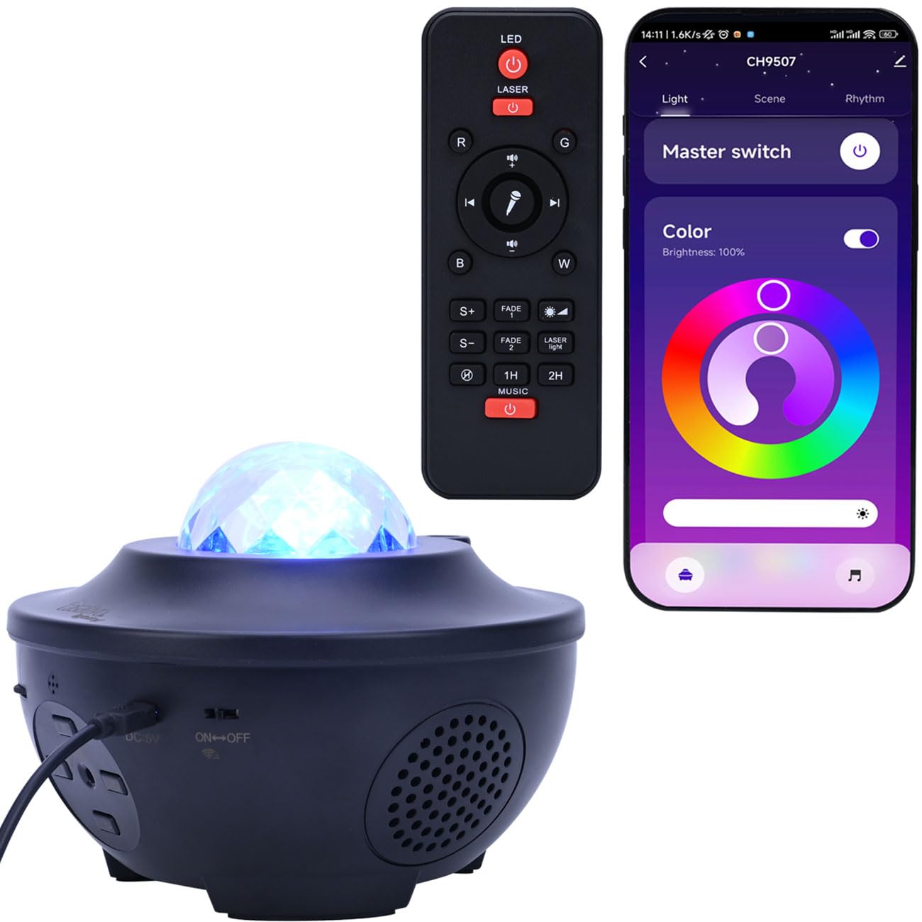 2er-Set Laser-Sternenhimmel-Projektor - Bluetooth Lautsprecher & Sprachsteuerung via App - Bis 200qm Abdeckung - WiFi, RGBW-LED, Nachtlicht & Timer