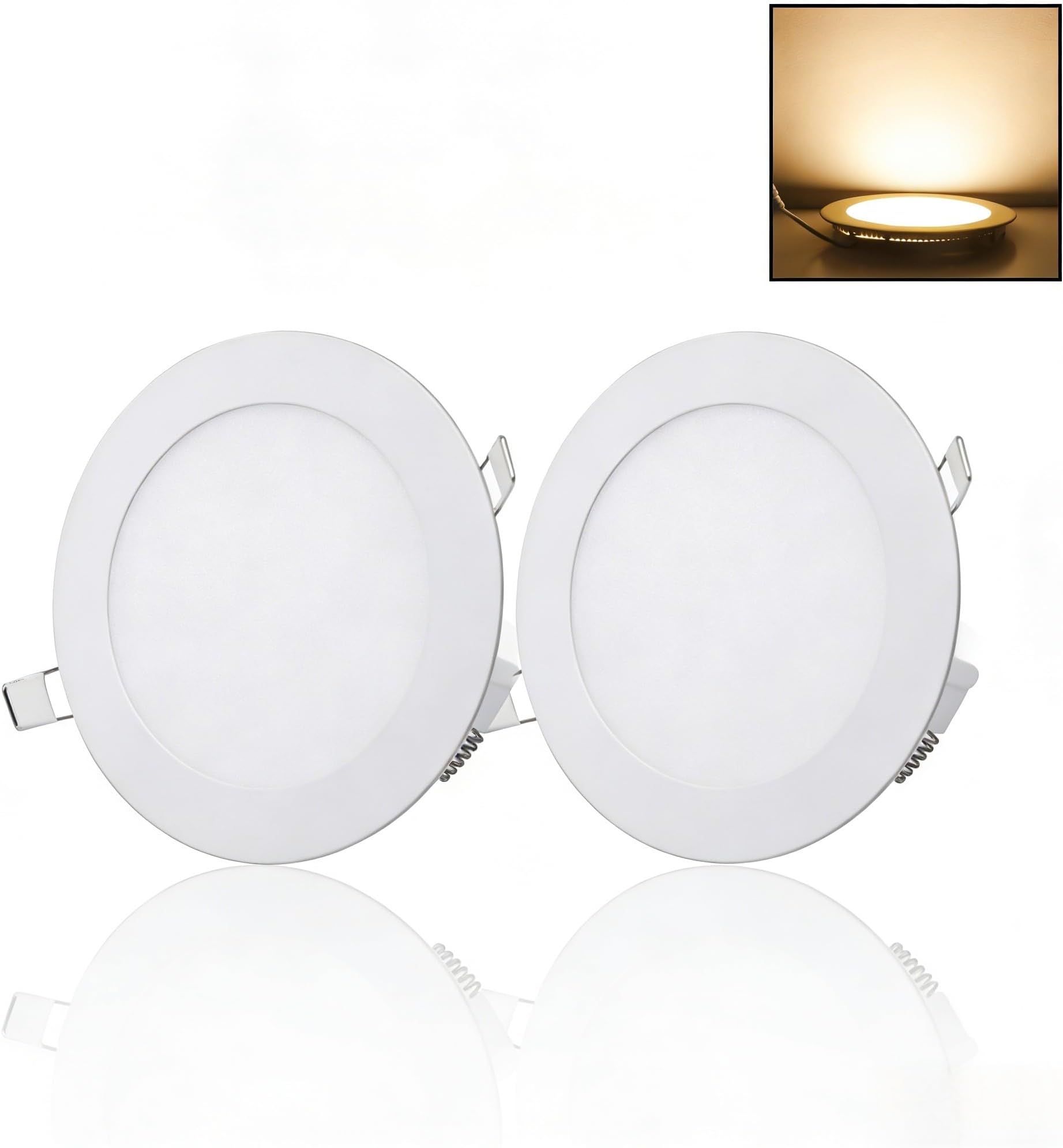 – LED Downlights Round Recessed Ceiling Lights, 9W 810lm, Ultra-Slim Flat Panel Spotlights Warm White 3000K for Commercial Lighting Office Corridors, 2 Pack