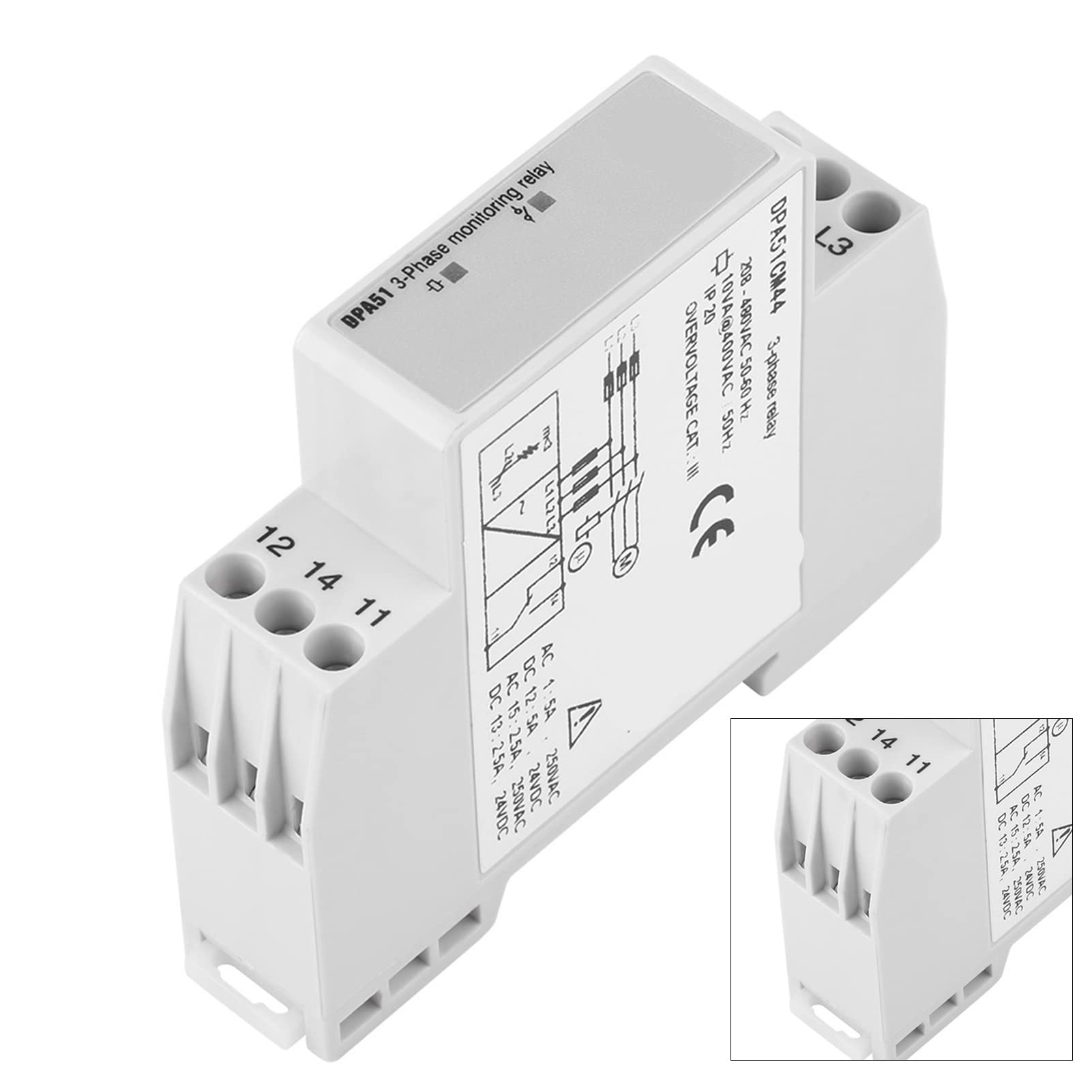 Paquete de 3 relés de pérdida de secuencia de fase, rango de voltaje 208 480 VCA, antiinterferencias, seguridad del motor para aplicaciones industriales, HVAC y ascensores(1PCS)