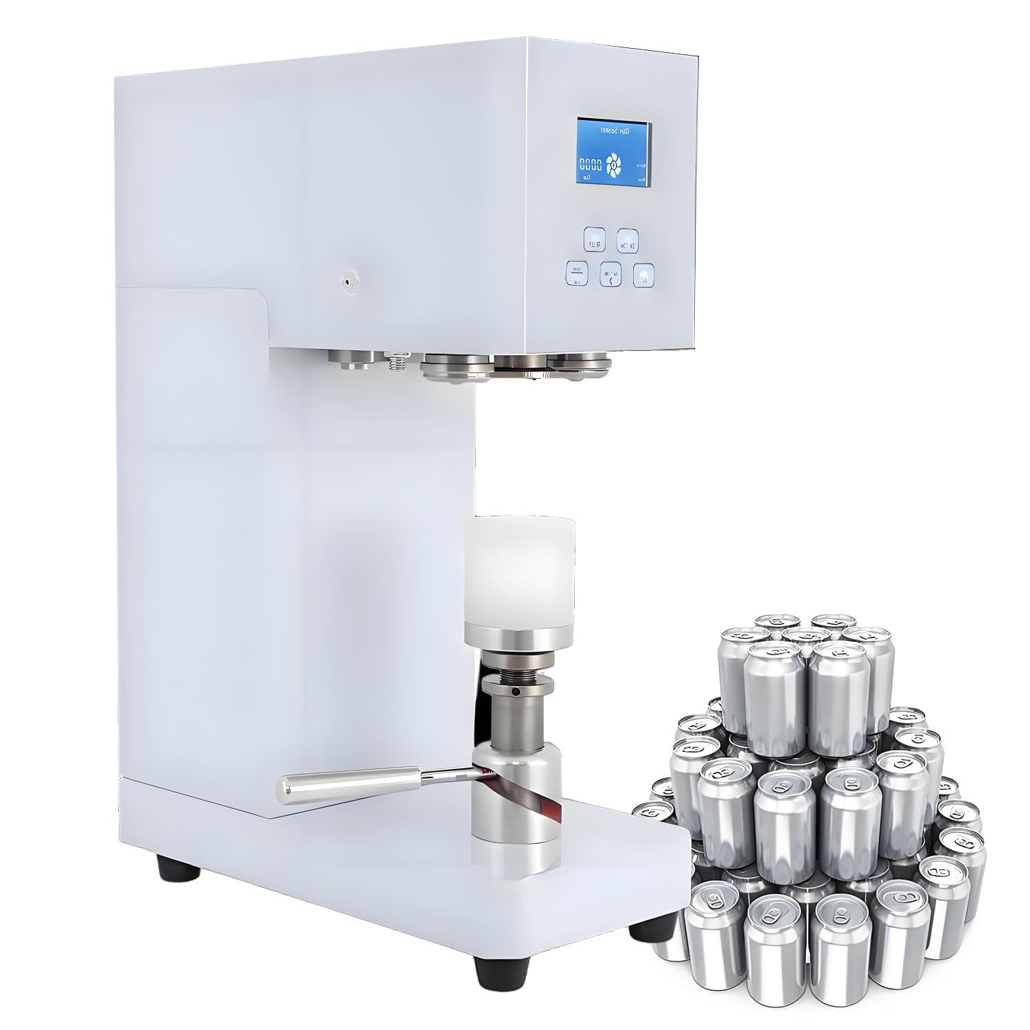 370W Electric Can Sealing Machine,Commercial Soda Can Sealer Machine w/LED Display,Adjustable 4.53"-6.69" Height for PET Bottles Aluminum Caps,Beverage Stores White-220V