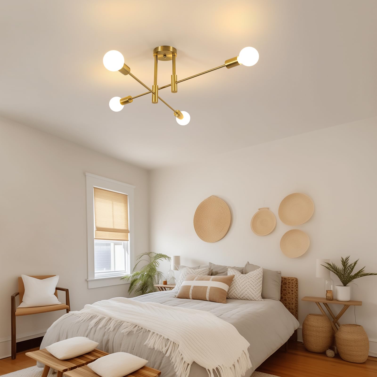 Comely Lámparas de Techo Vintage, Dorado Ajustable 4 Luces E27 Lámpara Colgante Industrial