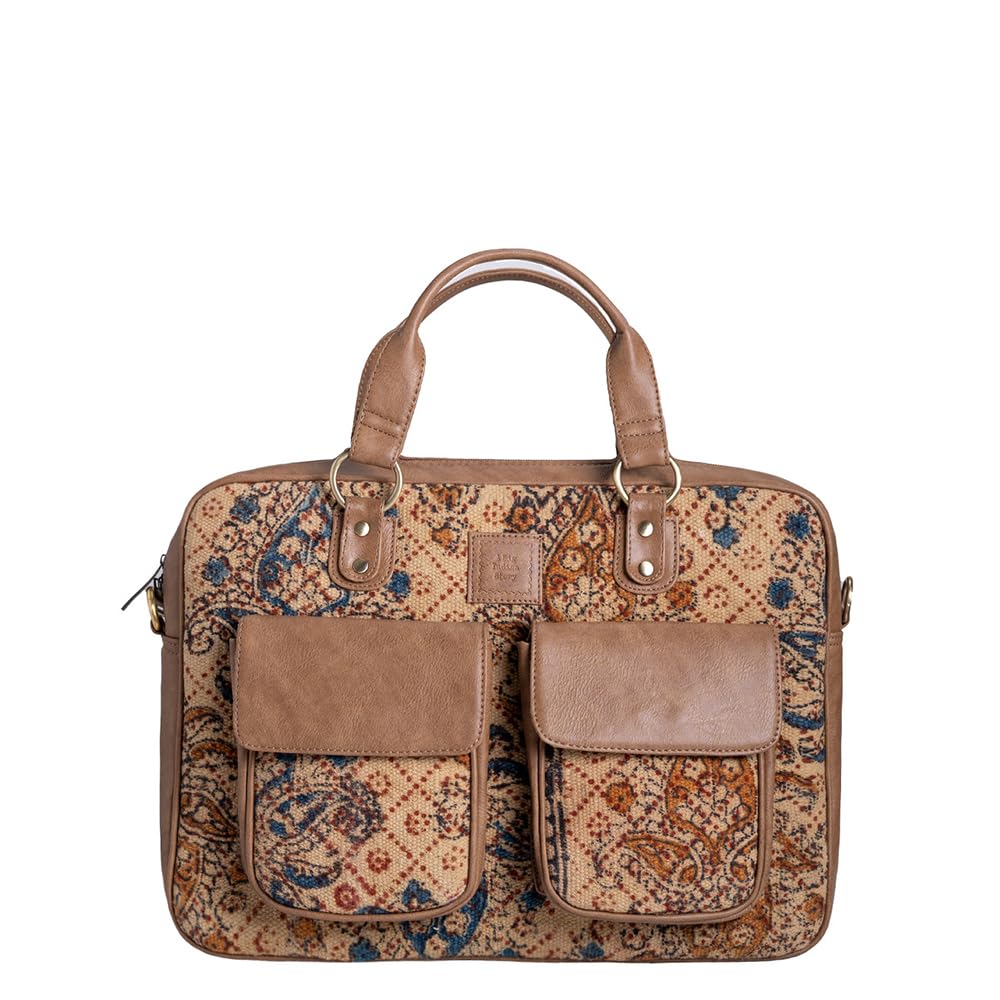 A Big Indian Story Traveller Laptop Bag for Men & Women | Stylish Kalamkari Messenger Bag | Office Laptop Bag for Men & Women | Laptop Handbag for Travel | Elegant Handbag with Laptop Storage- Tan (B0CZN5K3CN) Amazon Price History, Amazon Price Tracker