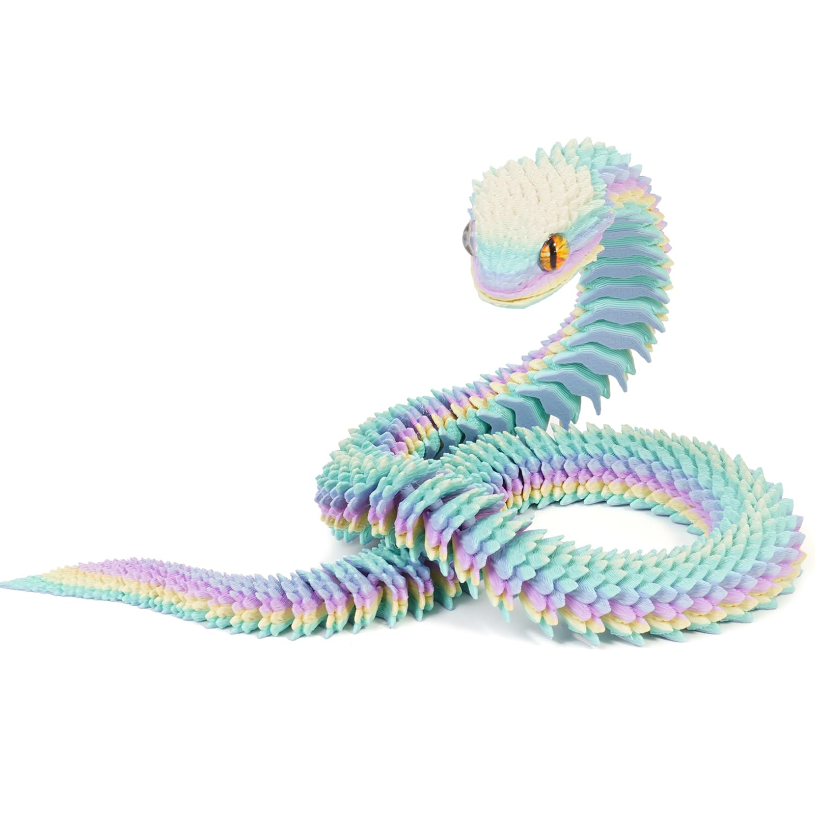 3D Printed Animals Snake, 3D Printed Fidget Toy Snake with Movable Joints, Realistic Fidget Snake Viper Executive Desk Toys for Home Office Decor Present-Rainbow||40CM