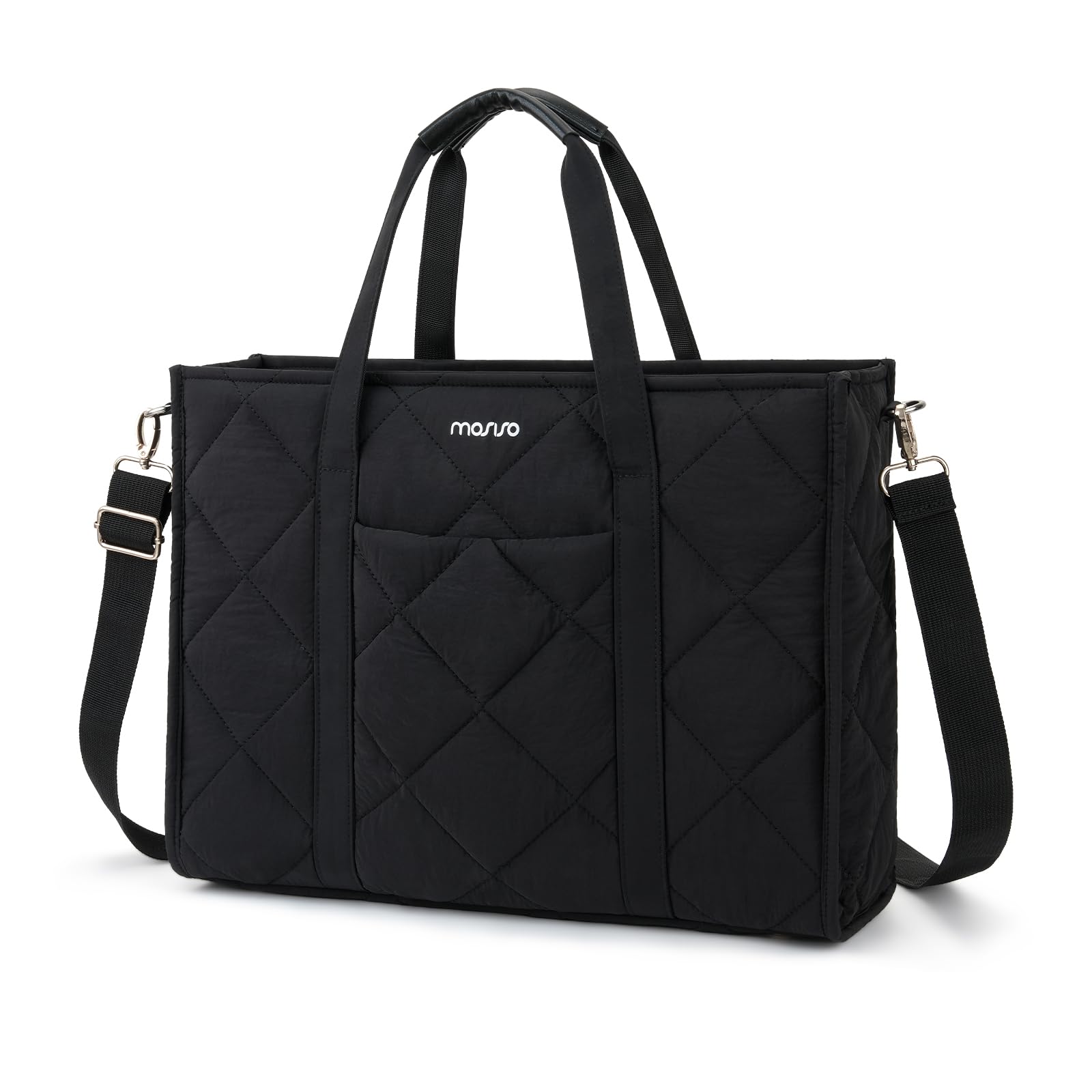 MOSISO Borsa Tracolla Imbottita Laptop Donna,15-15,6 pollici Borsa Laptop | Borse Lavoro Grand Capacita Leggera Casual con Portabicchieri per Insegnanti Infermieri Universita Affari Ufficio Viaggi,Nero